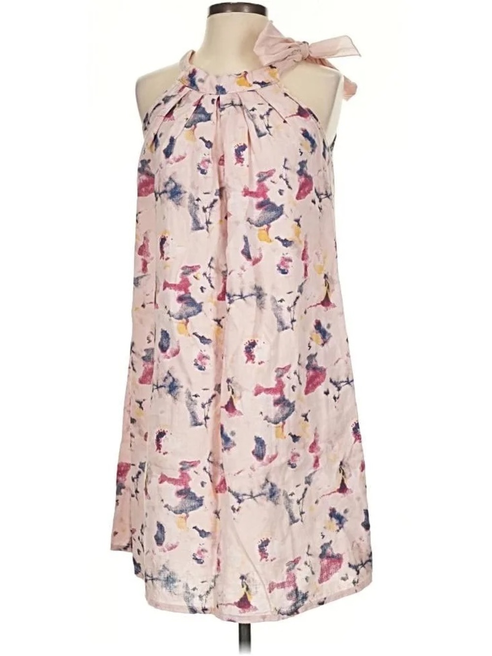 Bellambia Italian made linen Light Pink Watercolor Halter Tie Dress small